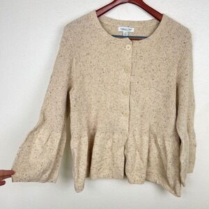 Coldwater Creek Womens Cardigan Sz L Cottage Wool Cotton Feminine Scandi Boho